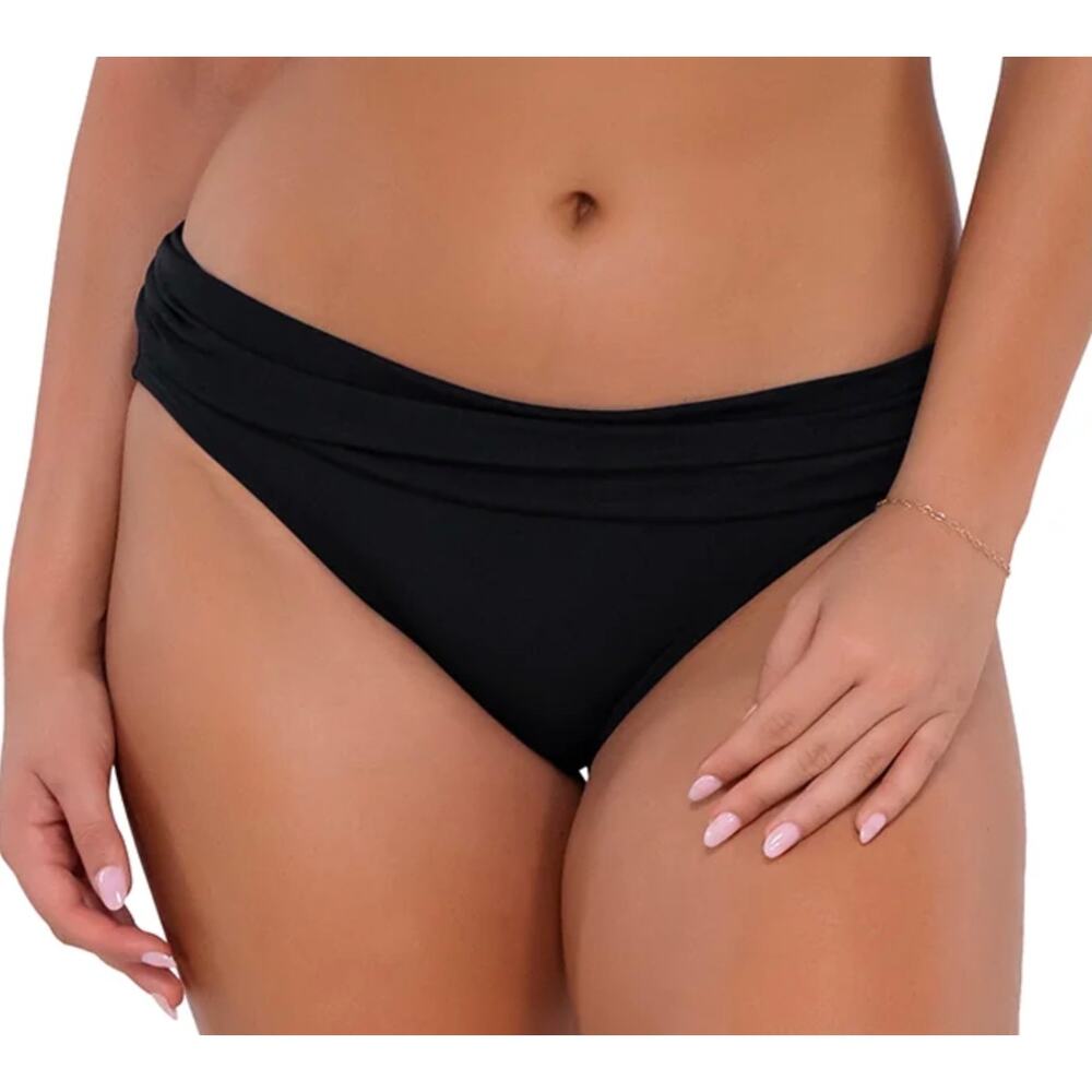 Sunsets Black Unforgettable Mid Rise Scrunch Back Hipster Bikini Bottom S NWT